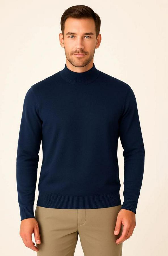 Yarım Boğaz Triko Kazak Yumuşak Dokulu Pamuklu Ince Dokuma, Uzun Kollu Rahat Regular Kalıp