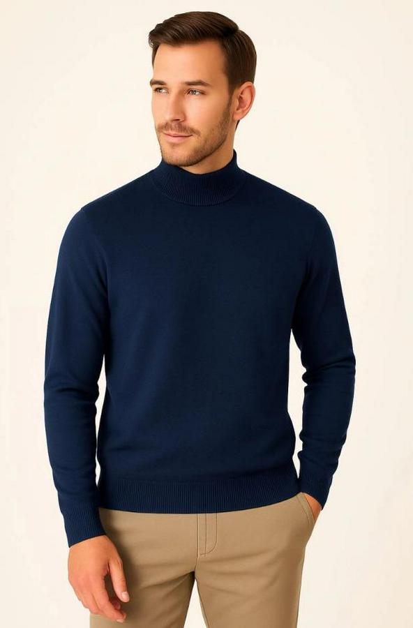 Yarım Boğaz Triko Kazak Yumuşak Dokulu Pamuklu Ince Dokuma, Uzun Kollu Rahat Regular Kalıp