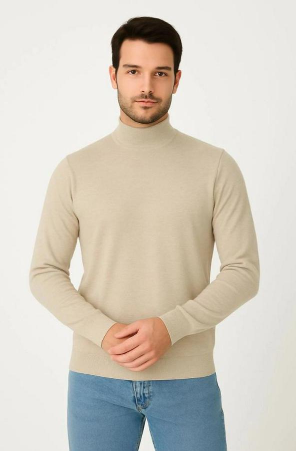 Yarım Boğaz Triko Kazak Yumuşak Dokulu Pamuklu Ince Dokuma, Uzun Kollu Rahat Regular Kalıp