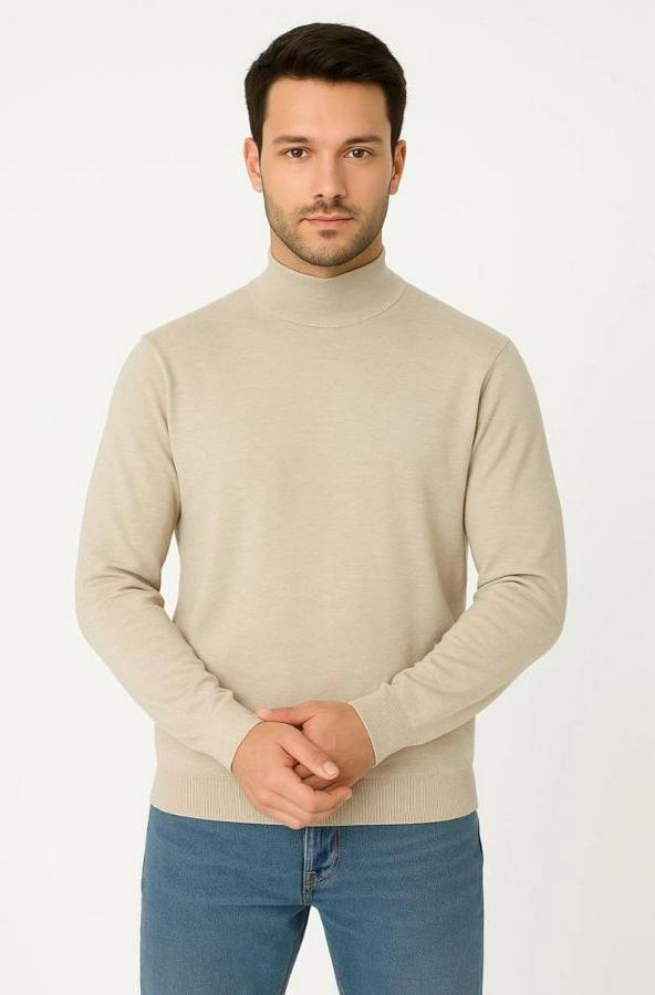 Yarım Boğaz Triko Kazak Yumuşak Dokulu Pamuklu Ince Dokuma, Uzun Kollu Rahat Regular Kalıp