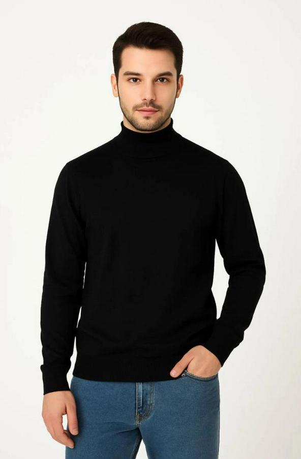 Yarım Boğaz Triko Kazak Yumuşak Dokulu Pamuklu Ince Dokuma, Uzun Kollu Rahat Regular Kalıp