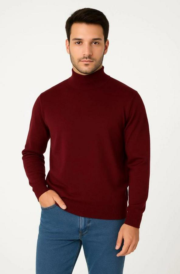 Yarım Boğaz Triko Kazak Yumuşak Dokulu Pamuklu Ince Dokuma, Uzun Kollu Rahat Regular Kalıp