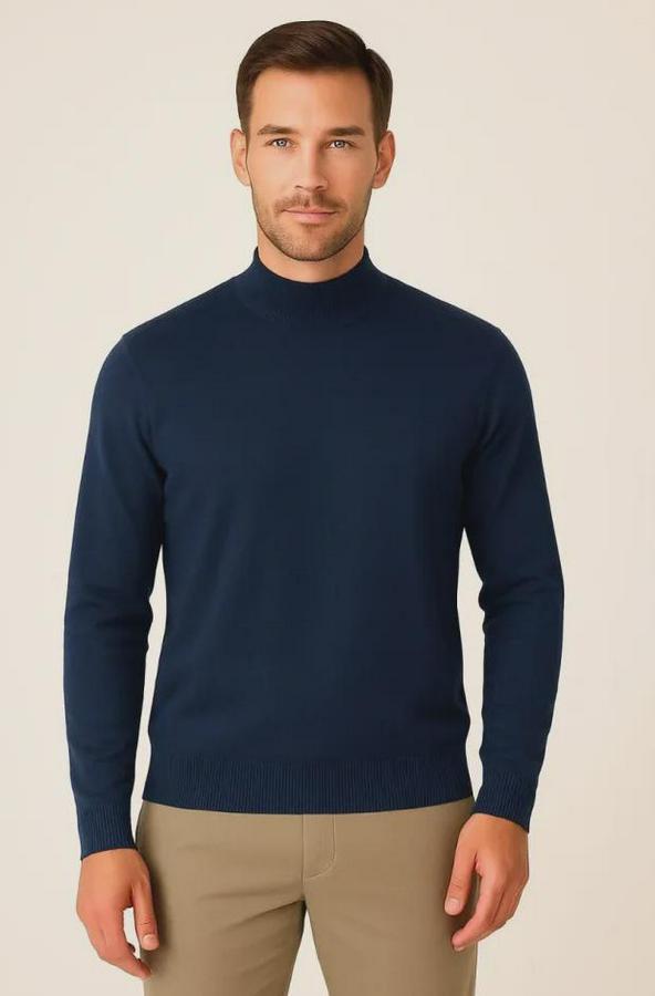 Yarım Boğaz Triko Kazak Yumuşak Dokulu Pamuklu Ince Dokuma, Uzun Kollu Rahat Regular Kalıp