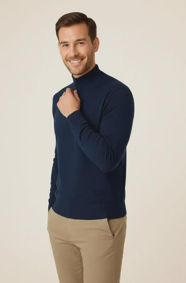 Yarım Boğaz Triko Kazak Yumuşak Dokulu Pamuklu Ince Dokuma, Uzun Kollu Rahat Regular Kalıp