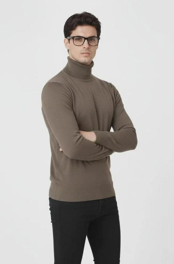 Tam Boğazlı Balıkcı Yaka Triko Kazak Yumuşak Dokulu Pamuklu Ince Dokuma, Uzun Kollu Rahat Regular Kalıp