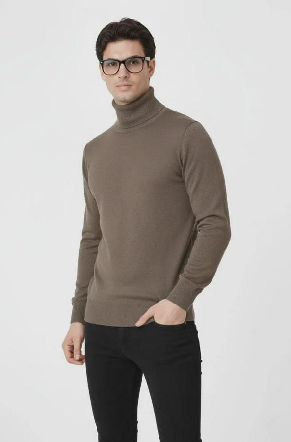 Tam Boğazlı Balıkcı Yaka Triko Kazak Yumuşak Dokulu Pamuklu Ince Dokuma, Uzun Kollu Rahat Regular Kalıp