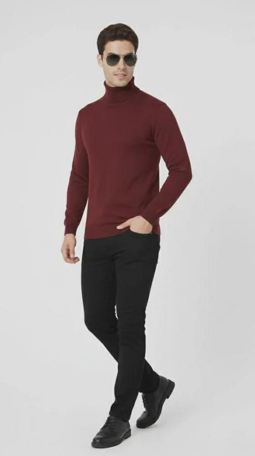 Tam Boğazlı Balıkcı Yaka Triko Kazak Yumuşak Dokulu Pamuklu Ince Dokuma, Uzun Kollu Rahat Regular Kalıp