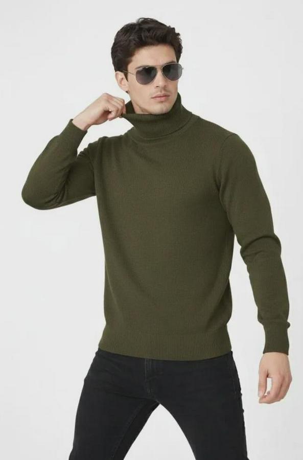 Tam Boğazlı Balıkcı Yaka Triko Kazak Yumuşak Dokulu Pamuklu Ince Dokuma, Uzun Kollu Rahat Regular Kalıp