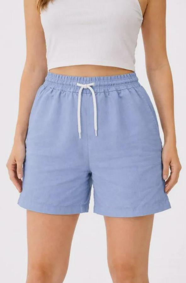 Keten Kumaş Cepli Rahat Kesim Bel Lastikli Şort