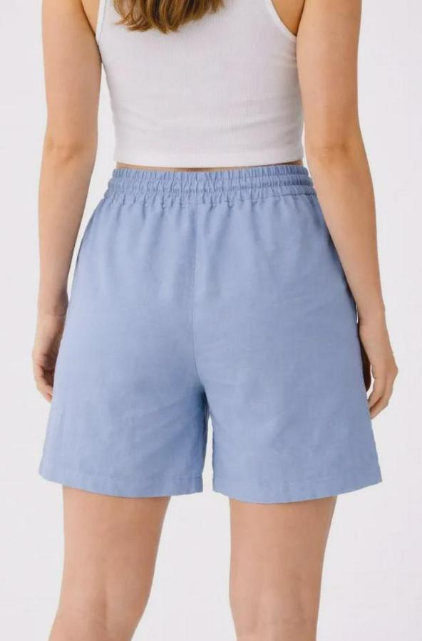 Keten Kumaş Cepli Rahat Kesim Bel Lastikli Şort