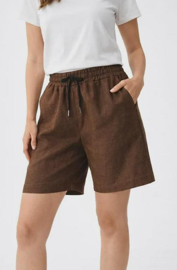 Keten Kumaş Cepli Rahat Kesim Bel Lastikli Şort