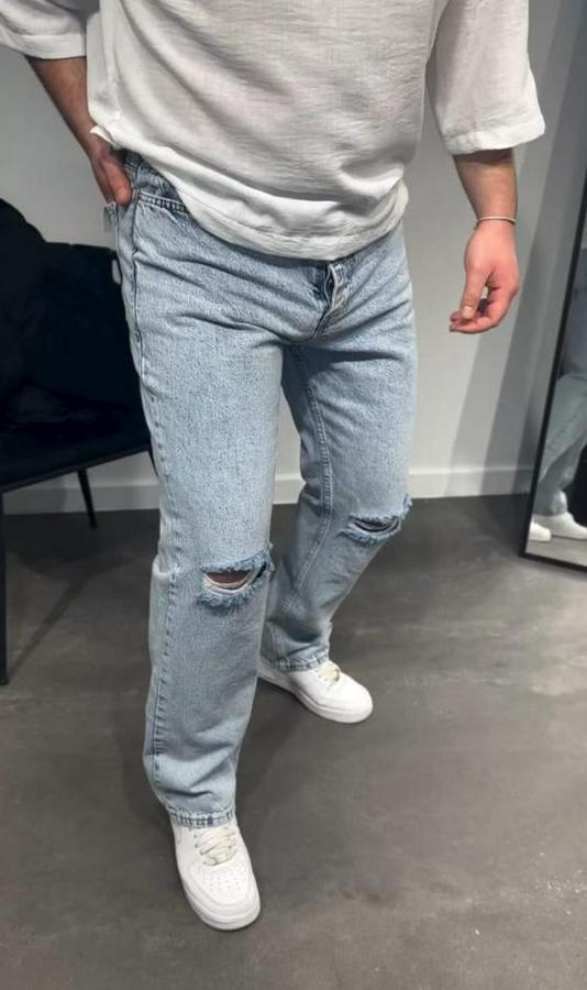 Dizi Yırtık Detaylı Kar Yıkama Baggy Jeans