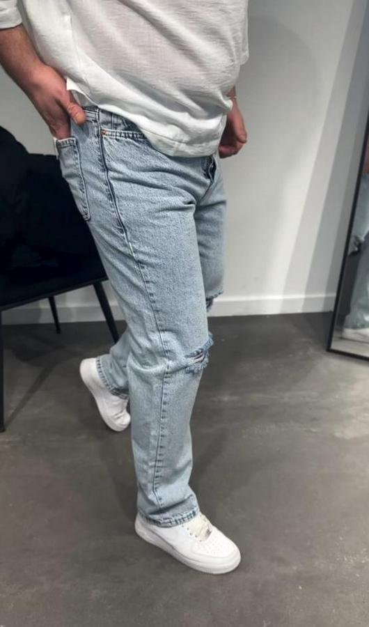 Dizi Yırtık Detaylı Kar Yıkama Baggy Jeans