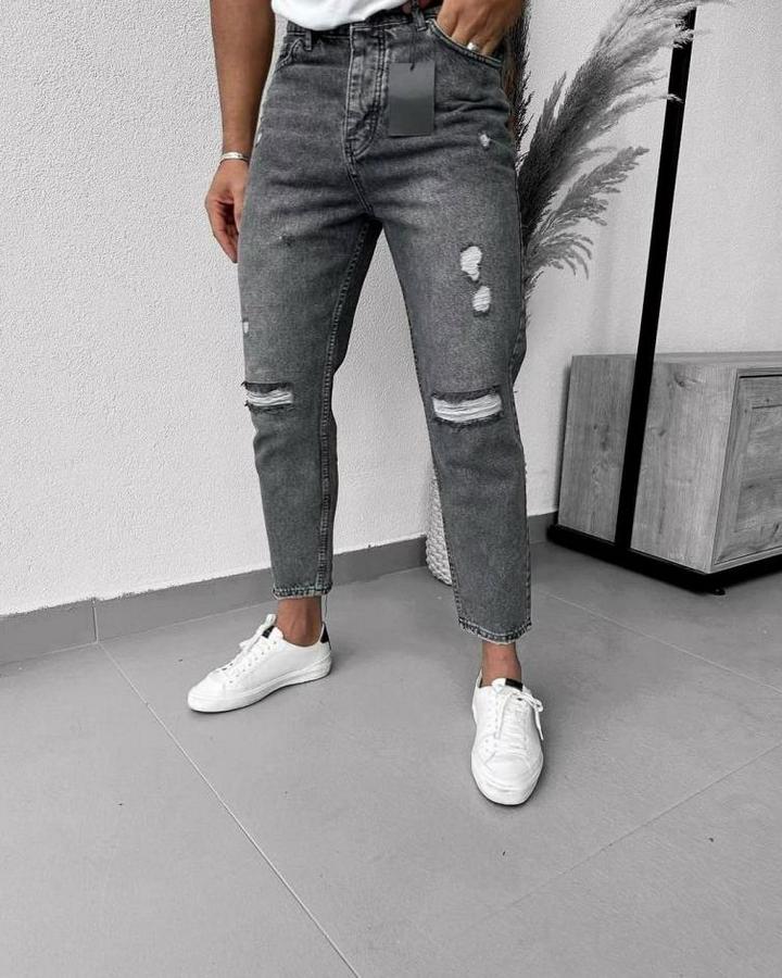 Füme Yırtık Detaylı Mom Jean