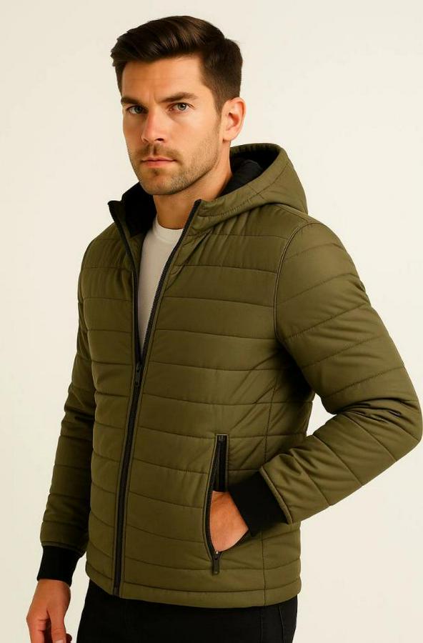 Şişme Kapüşonlu Fermuarlı Mont Su Itici Kapitone Astarlı Kumaş Cepli Kışlık Rahat Kalıp