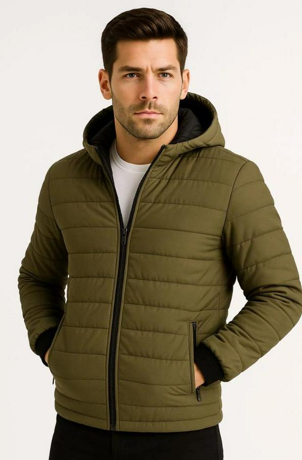 Şişme Kapüşonlu Fermuarlı Mont Su Itici Kapitone Astarlı Kumaş Cepli Kışlık Rahat Kalıp