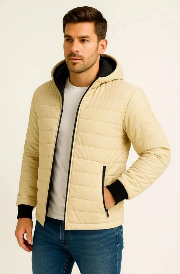 Şişme Kapüşonlu Fermuarlı Mont Su Itici Kapitone Astarlı Kumaş Cepli Kışlık Rahat Kalıp