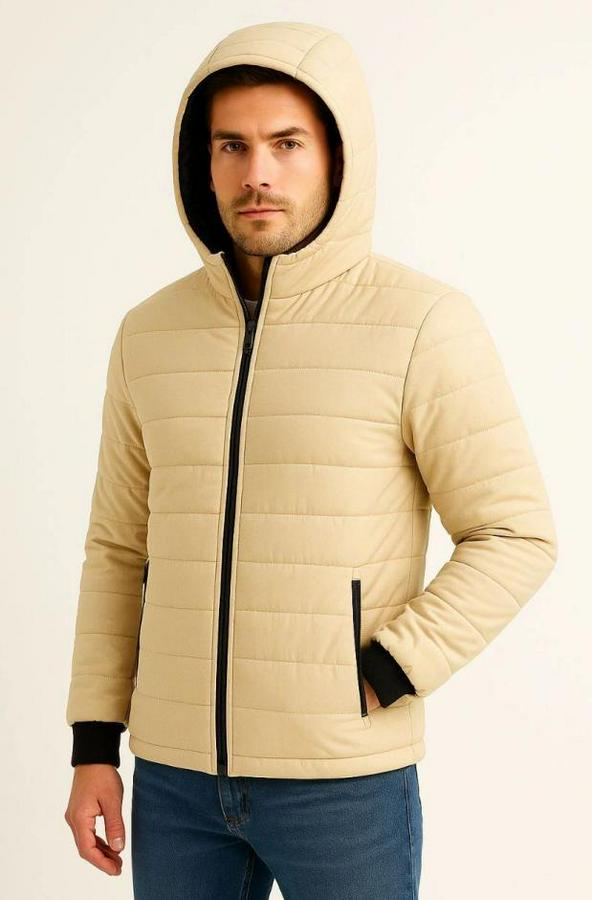 Şişme Kapüşonlu Fermuarlı Mont Su Itici Kapitone Astarlı Kumaş Cepli Kışlık Rahat Kalıp