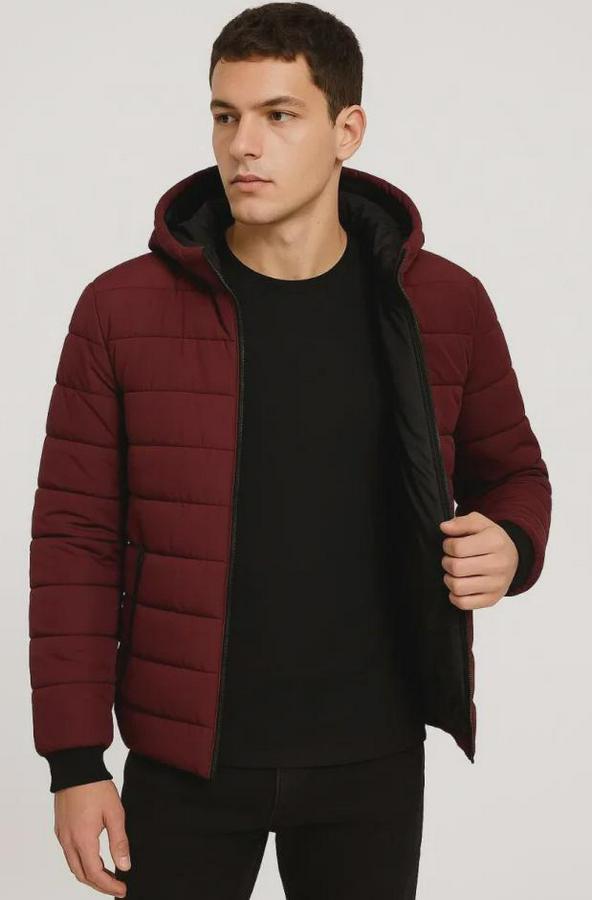 Şişme Kapüşonlu Fermuarlı Mont Su Itici Kapitone Astarlı Kumaş Cepli Kışlık Rahat Kalıp