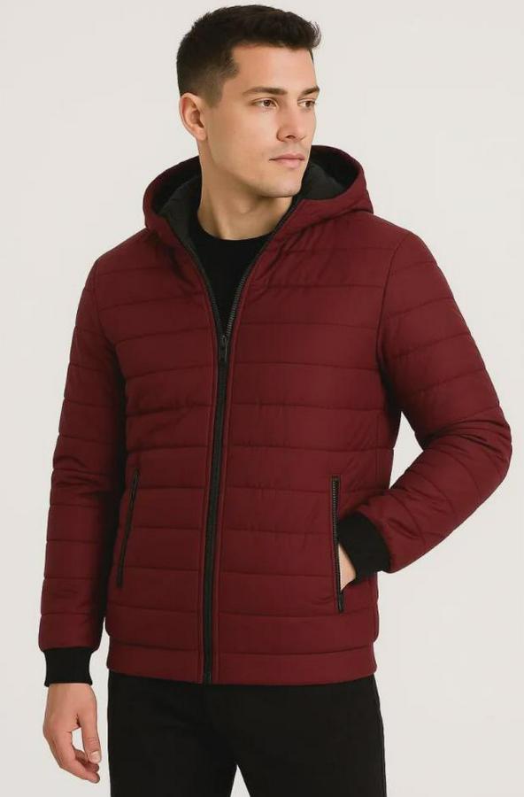 Şişme Kapüşonlu Fermuarlı Mont Su Itici Kapitone Astarlı Kumaş Cepli Kışlık Rahat Kalıp