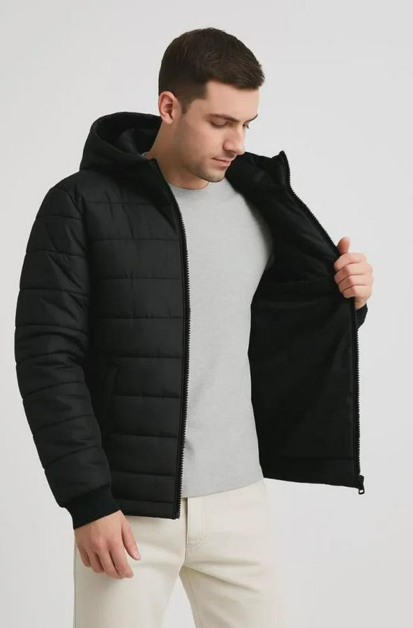 Şişme Kapüşonlu Fermuarlı Mont Su Itici Kapitone Astarlı Kumaş Cepli Kışlık Rahat Kalıp