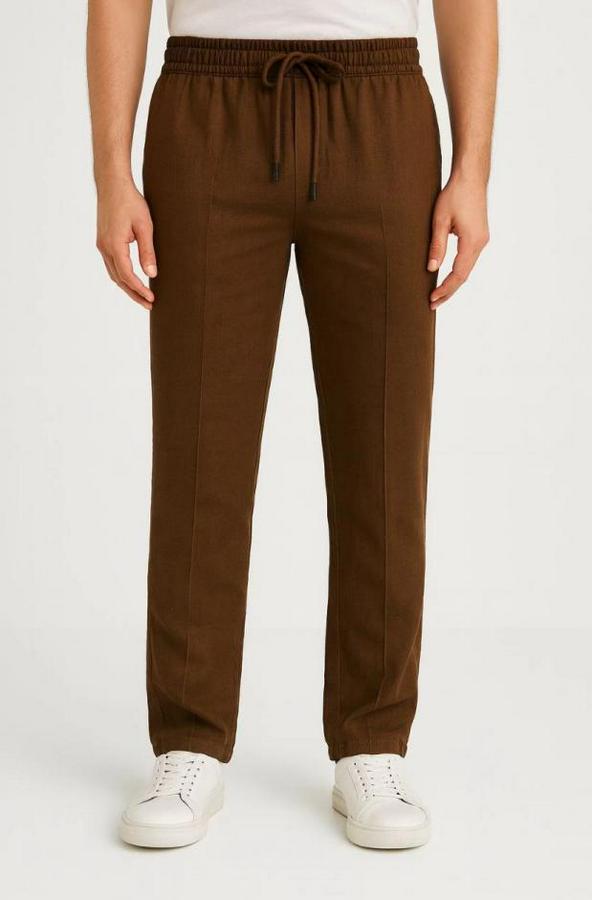 Cepli, Beli Lastikli Ve Bağcıklı Erkek Keten Pantolon