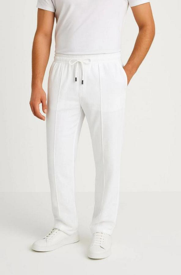 Cepli, Beli Lastikli Ve Bağcıklı Erkek Keten Pantolon