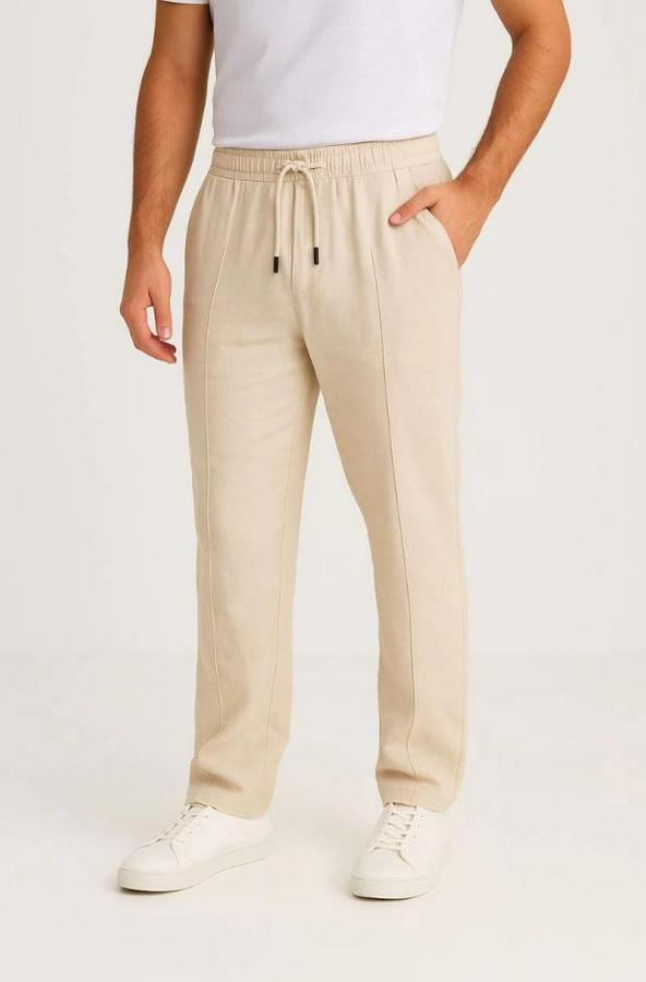 Cepli, Beli Lastikli Ve Bağcıklı Erkek Keten Pantolon