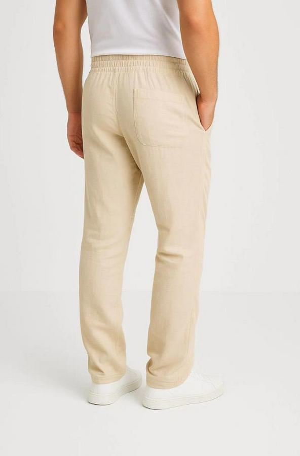 Cepli, Beli Lastikli Ve Bağcıklı Erkek Keten Pantolon