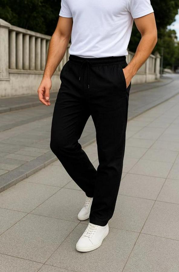 Cepli, Beli Lastikli Ve Bağcıklı Erkek Keten Pantolon