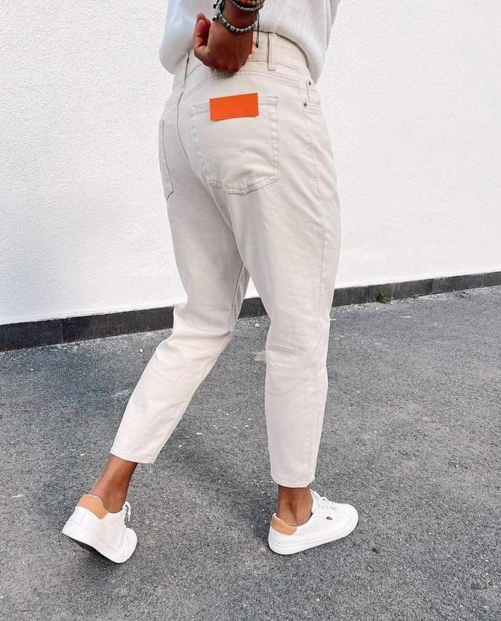 Açık Krem Yırtık Detaylı Boyfriend Jean