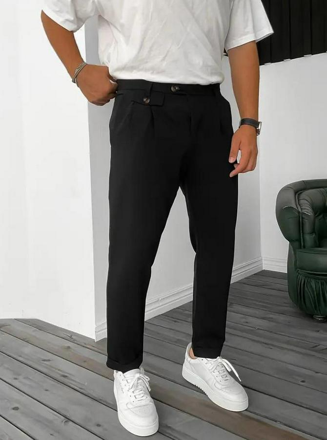 Belden Düğmeli Cepli Dokuma Pantolon