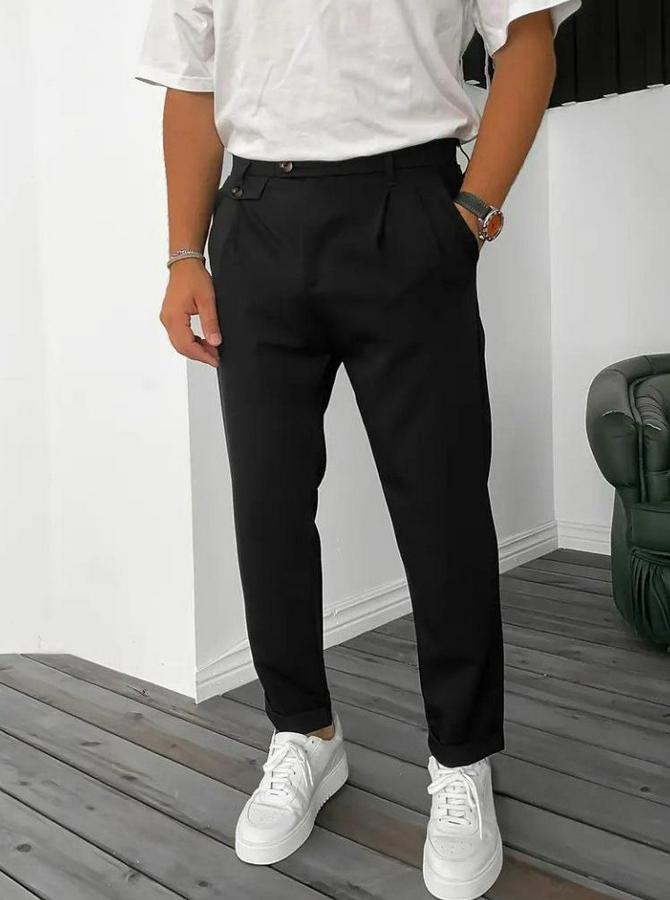 Belden Düğmeli Cepli Dokuma Pantolon