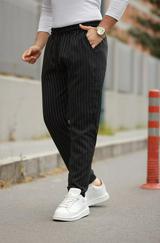 Beli Bağcıklı Çizgili Pantolon