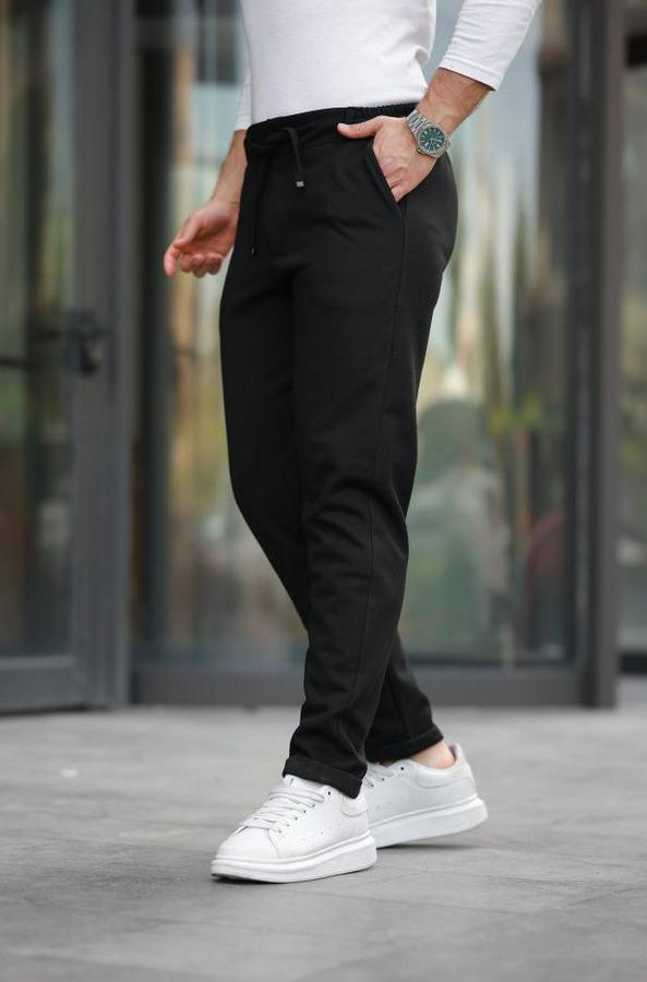 Beli Bağcıklı Duble Paça Örme Pamuklu Kumaş Jogger Pantolon