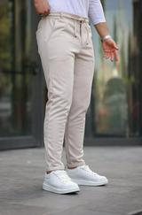 Beli Bağcıklı Duble Paça Örme Pamuklu Kumaş Jogger Pantolon