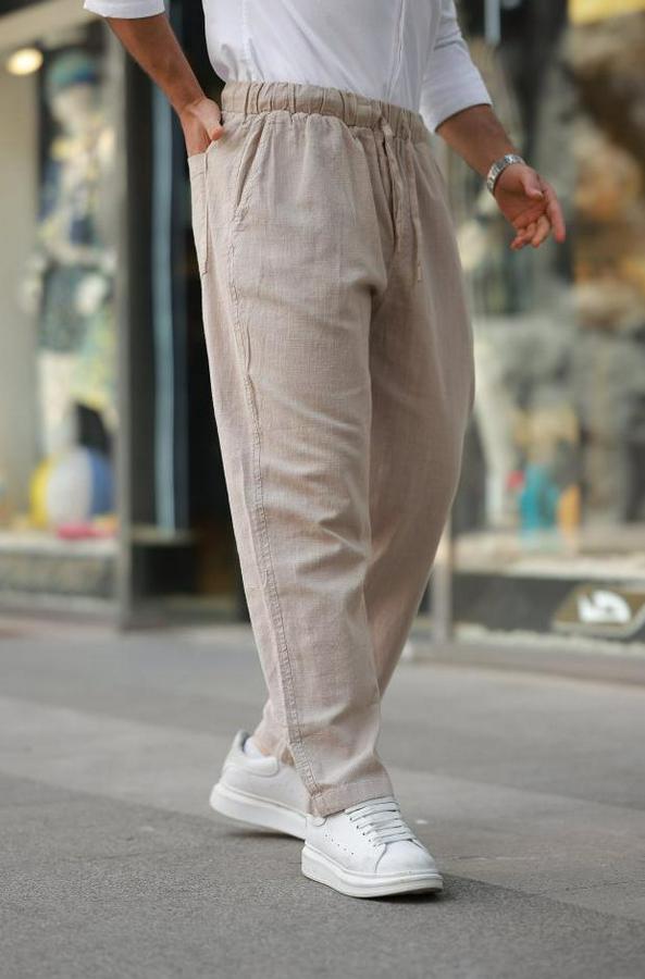Beli Lastikli Keten Rahat Pantolon