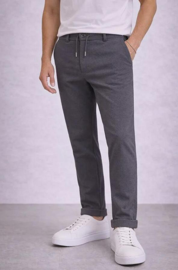 Diagonel Mikro Dokulu Duble Paça Cepli Pantolon Bağcıklı Bel, Modern Kesim