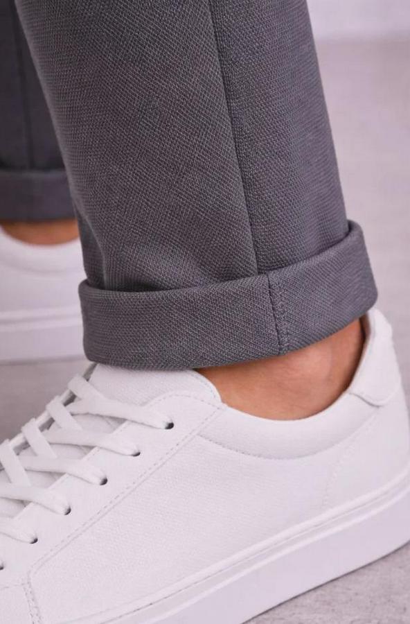 Diagonel Mikro Dokulu Duble Paça Cepli Pantolon Bağcıklı Bel, Modern Kesim