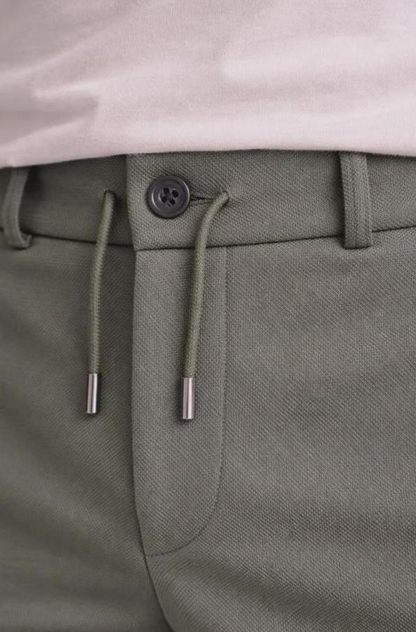 Diagonel Mikro Dokulu Duble Paça Cepli Pantolon Bağcıklı Bel, Modern Kesim