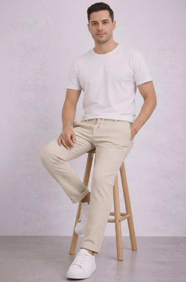 Diagonel Mikro Dokulu Duble Paça Cepli Pantolon Bağcıklı Bel, Modern Kesim