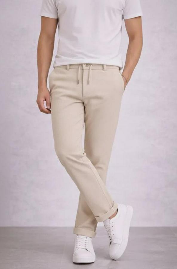 Diagonel Mikro Dokulu Duble Paça Cepli Pantolon Bağcıklı Bel, Modern Kesim