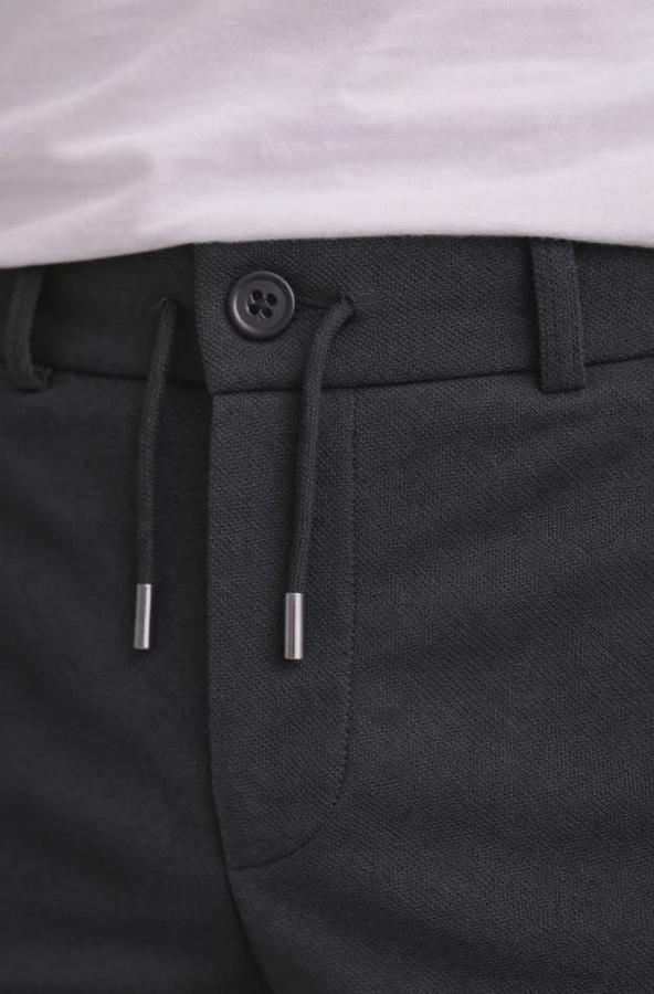 Diagonel Mikro Dokulu Duble Paça Cepli Pantolon Bağcıklı Bel, Modern Kesim
