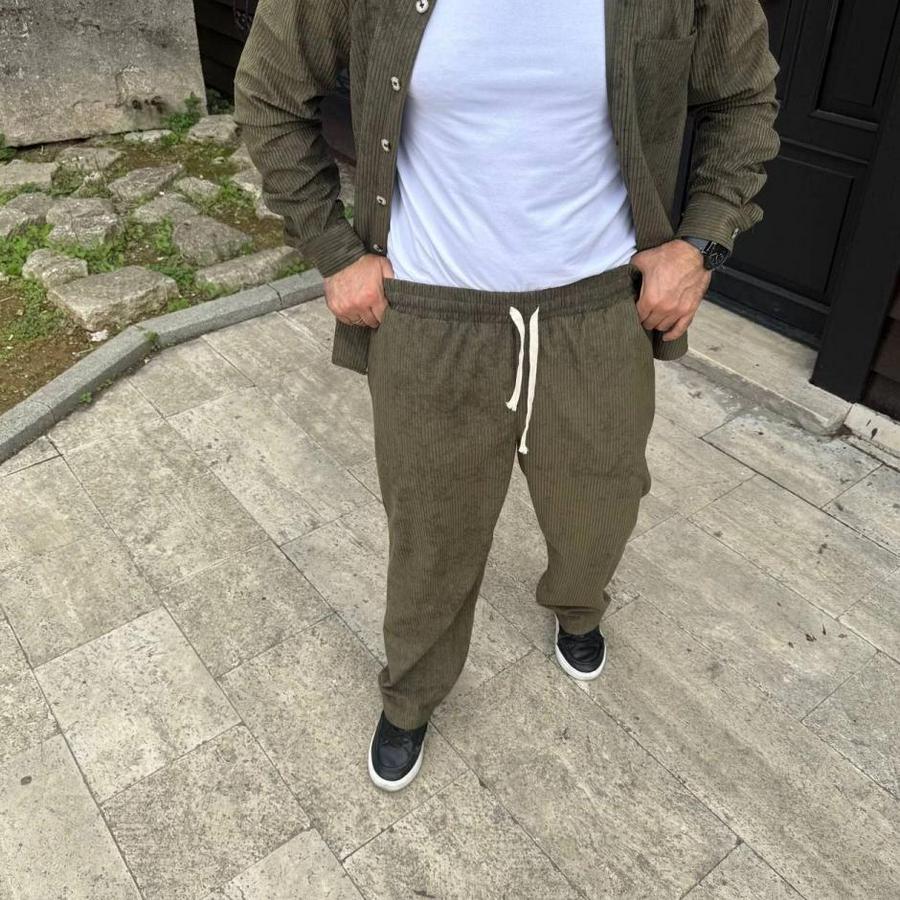 Fitilli Kadife Cepli Buggy Pantolon Oversize Rahat Kalıp