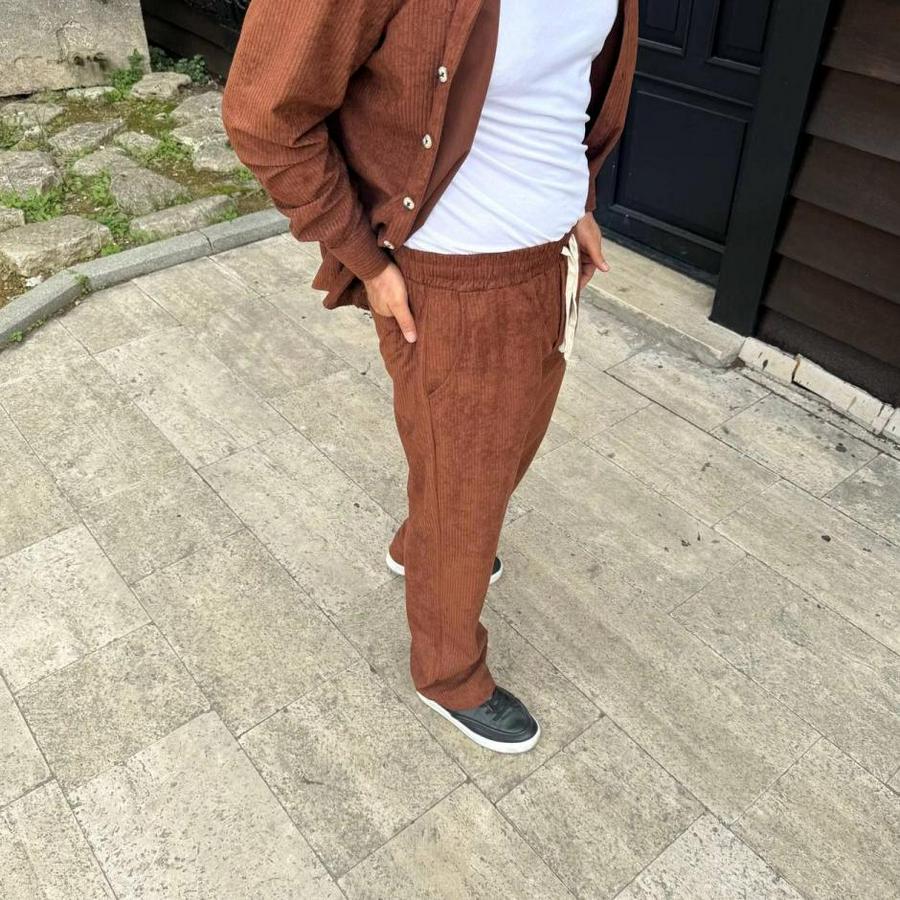 Fitilli Kadife Cepli Buggy Pantolon Oversize Rahat Kalıp