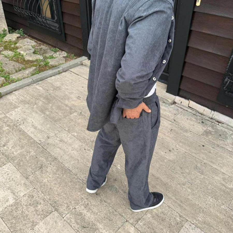 Fitilli Kadife Cepli Buggy Pantolon Oversize Rahat Kalıp