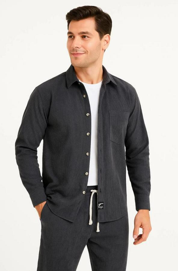 Kadife Oversize Takım – Gömlek Ve Pantolon Ikili Set Füme Corduroy Şıklığı, Rahat Ve Zarif Duruş Yumuşak Dokulu Kadife Kumaş, Düğmeli Gömlek Üst Ve La