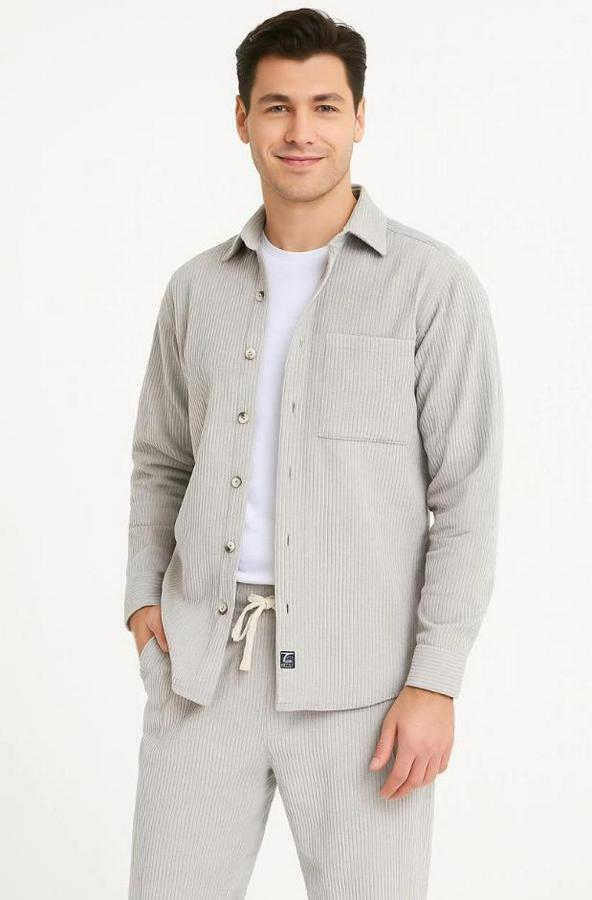 Kadife Oversize Takım – Gömlek Ve Pantolon Ikili Set Füme Corduroy Şıklığı, Rahat Ve Zarif Duruş Yumuşak Dokulu Kadife Kumaş, Düğmeli Gömlek Üst Ve La