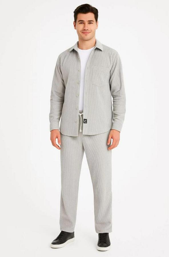 Kadife Oversize Takım – Gömlek Ve Pantolon Ikili Set Füme Corduroy Şıklığı, Rahat Ve Zarif Duruş Yumuşak Dokulu Kadife Kumaş, Düğmeli Gömlek Üst Ve La