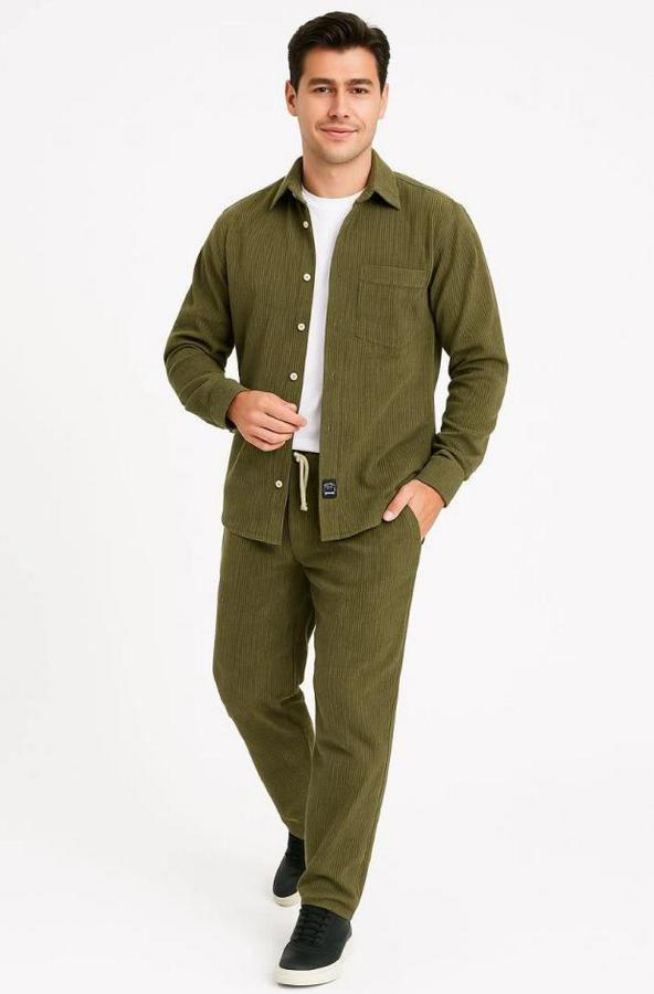 Kadife Oversize Takım – Gömlek Ve Pantolon Ikili Set Füme Corduroy Şıklığı, Rahat Ve Zarif Duruş Yumuşak Dokulu Kadife Kumaş, Düğmeli Gömlek Üst Ve La